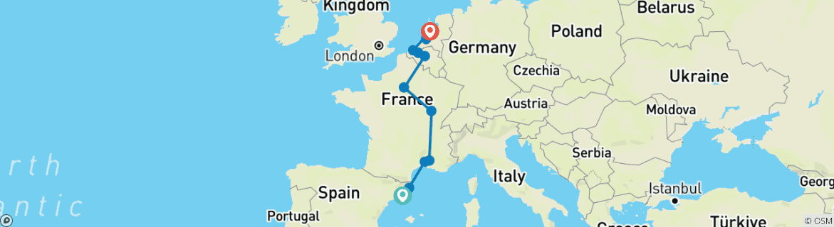 Image d'une carte montrant l'itinéraire du circuit