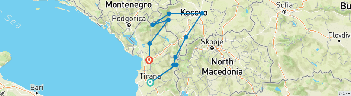 Image d'une carte montrant l'itinéraire du circuit