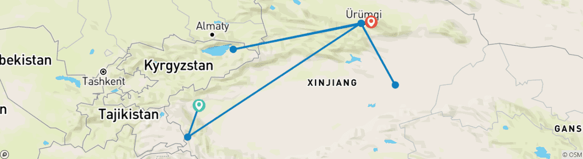 Image of a map showing the route of the tour