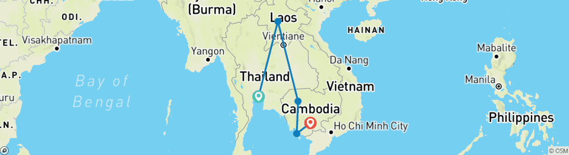 Image of a map showing the route of the tour