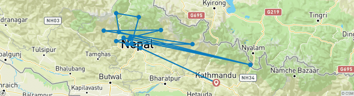 Carte du circuit Trek du camp de base du Dhaulagiri 23 jours