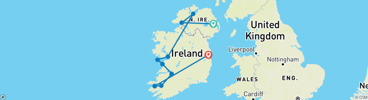 Image of a map showing the route of the tour