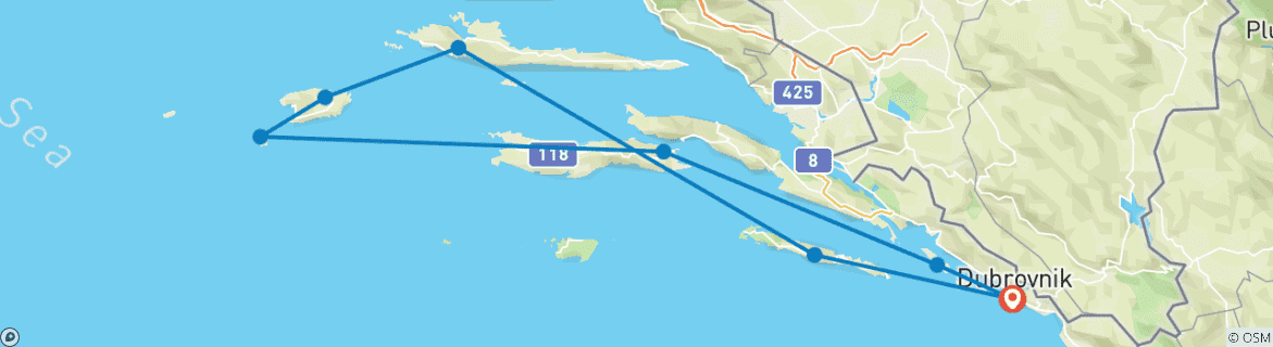 Image of a map showing the route of the tour