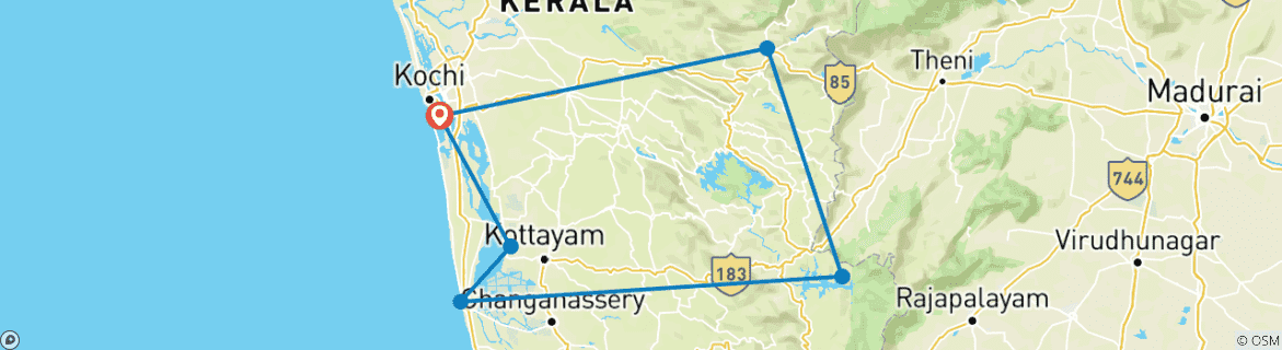 Image of a map showing the route of the tour