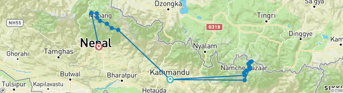 Image of a map showing the route of the tour