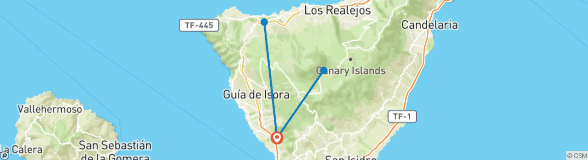 Image of a map showing the route of the tour