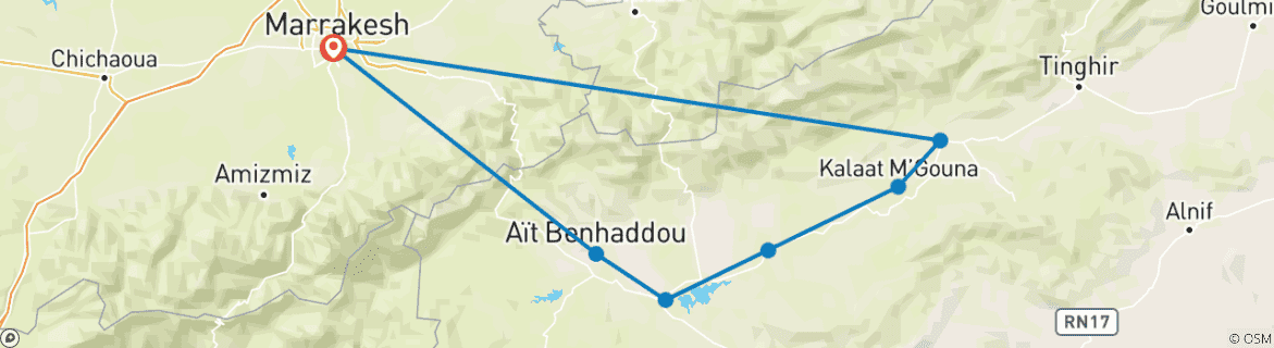 Image d'une carte montrant l'itinéraire du circuit