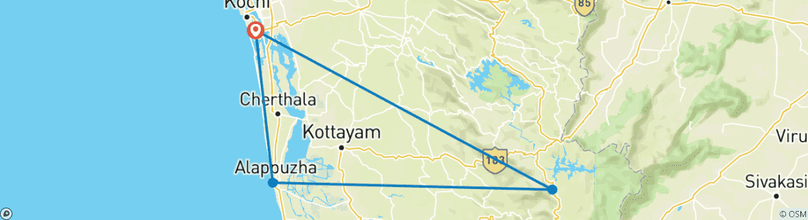 Image of a map showing the route of the tour