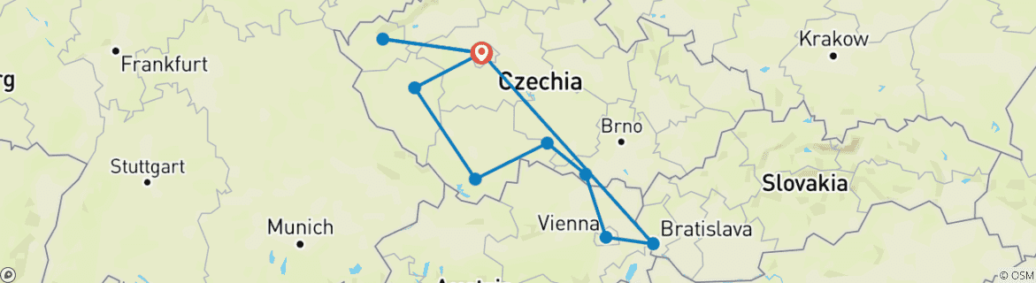 Image of a map showing the route of the tour