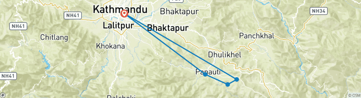Image of a map showing the route of the tour