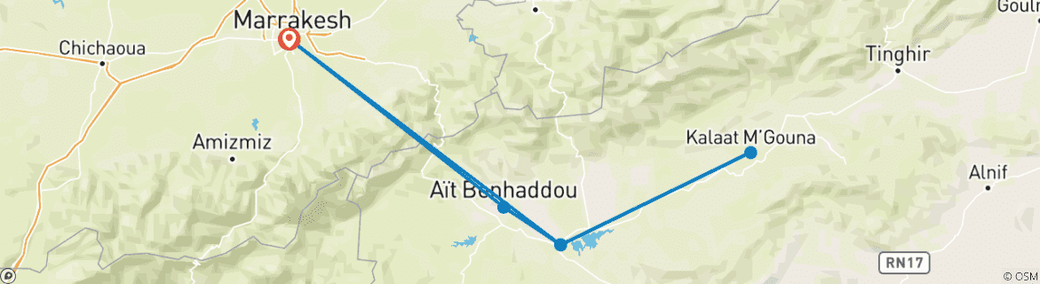 Image d'une carte montrant l'itinéraire du circuit