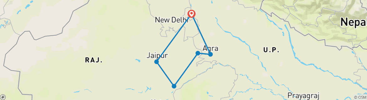 Image of a map showing the route of the tour