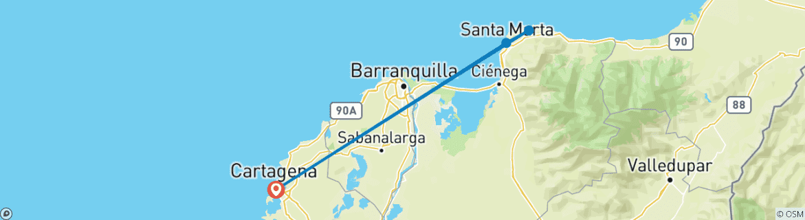 Image of a map showing the route of the tour