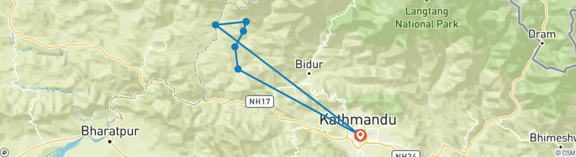 Foto van een kaart met de route van de rondreis