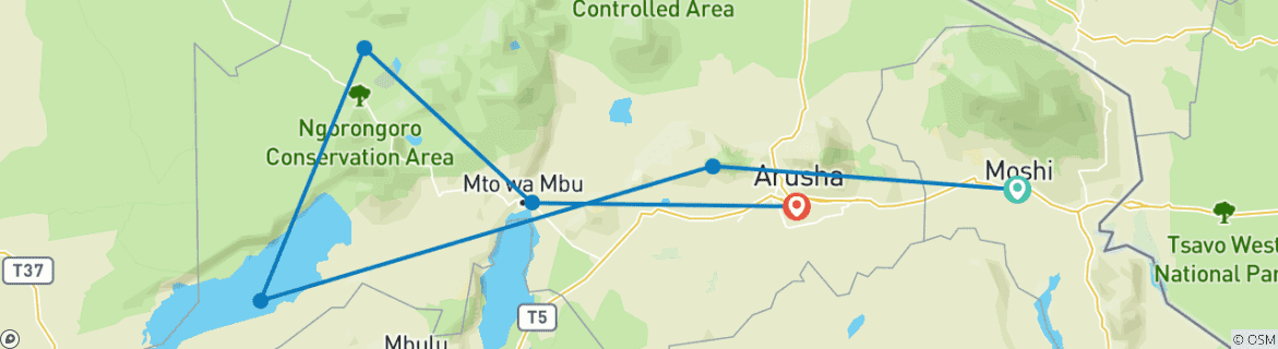 Image d'une carte montrant l'itinéraire du circuit