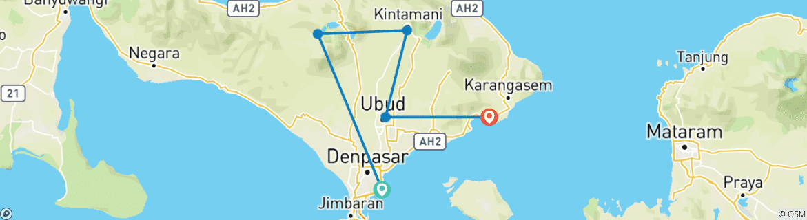 Foto van een kaart met de route van de rondreis