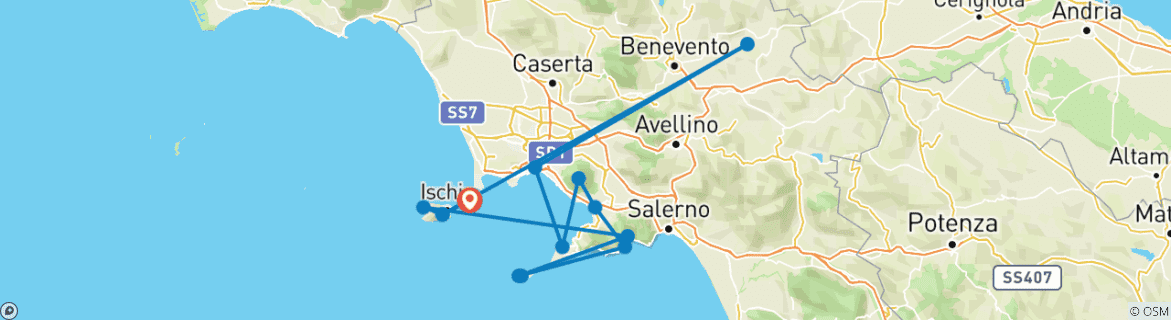 Image of a map showing the route of the tour