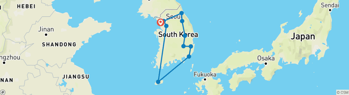 Image of a map showing the route of the tour
