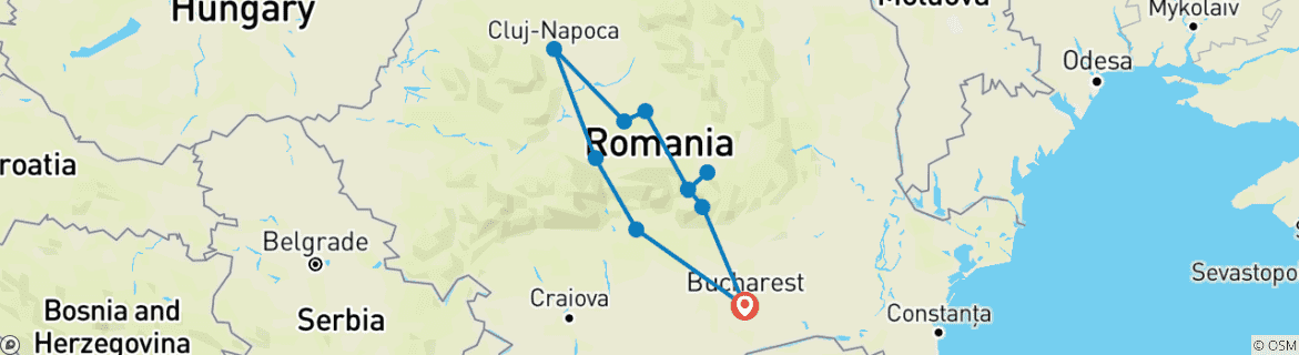 Image of a map showing the route of the tour