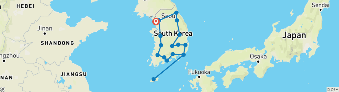 Image of a map showing the route of the tour