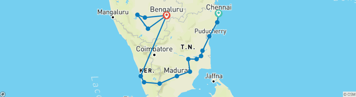 Image d'une carte montrant l'itinéraire du circuit