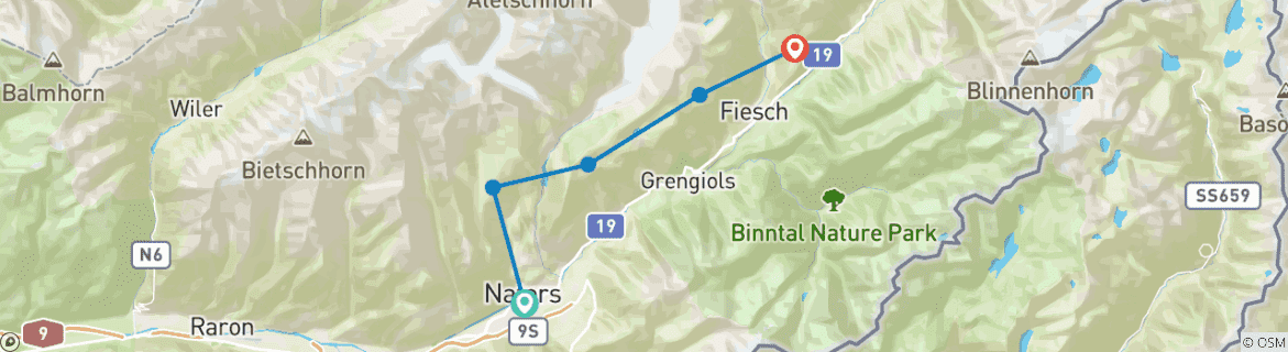 Image d'une carte montrant l'itinéraire du circuit