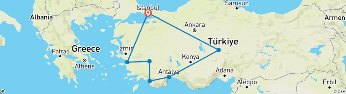 Karte mit der Reiseroute