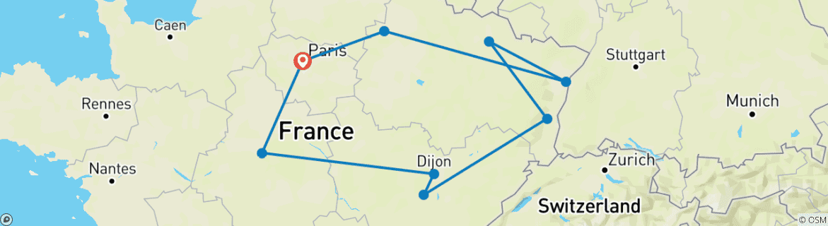 Image d'une carte montrant l'itinéraire du circuit