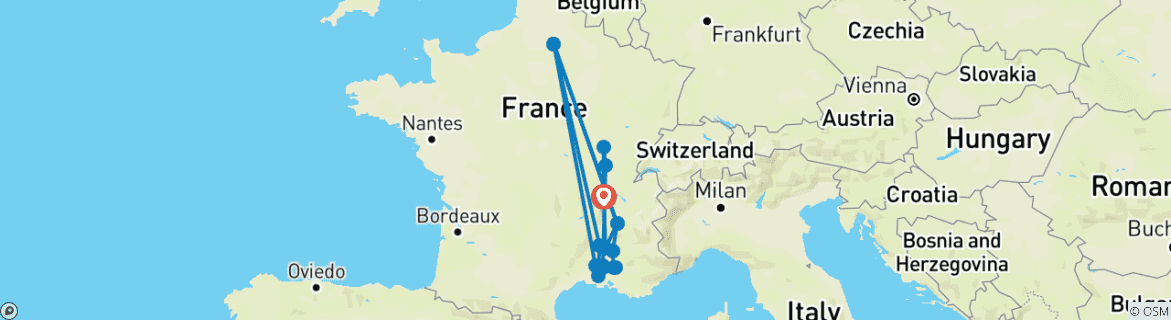 Image of a map showing the route of the tour