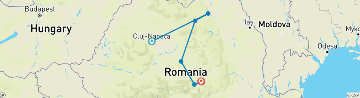 Image of a map showing the route of the tour