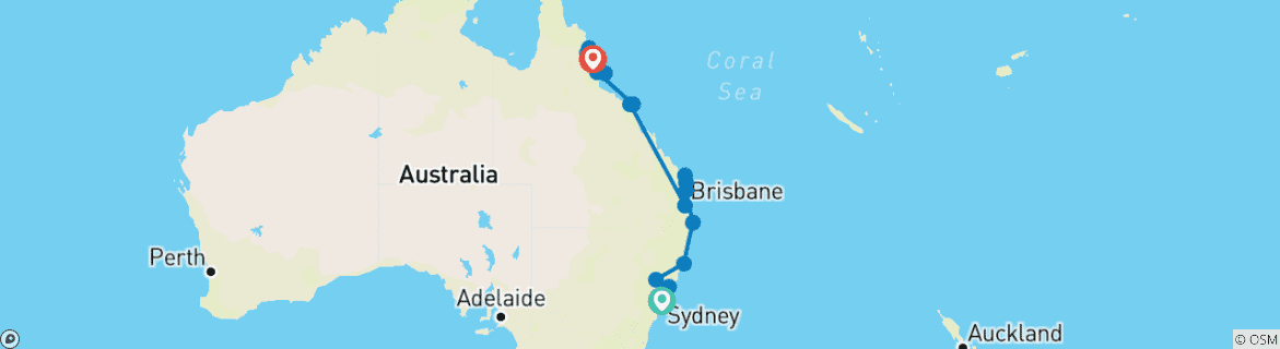 Image of a map showing the route of the tour