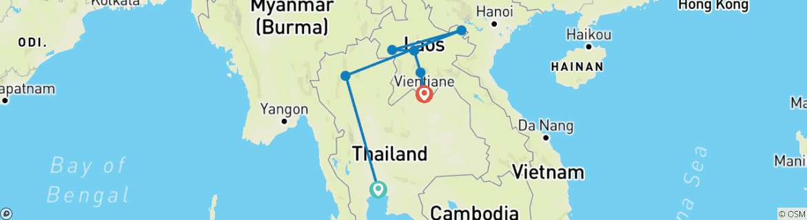 Image of a map showing the route of the tour