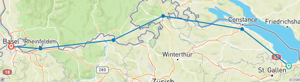Image d'une carte montrant l'itinéraire du circuit