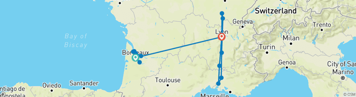 Image d'une carte montrant l'itinéraire du circuit