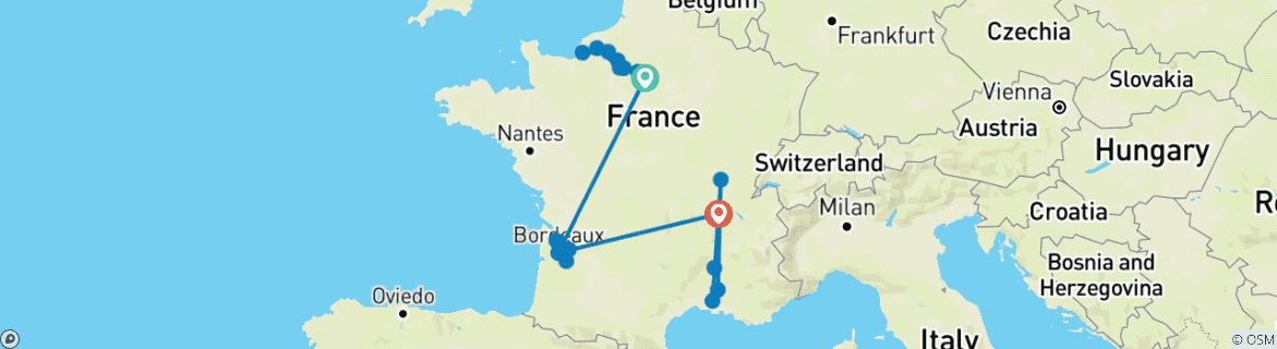 Image d'une carte montrant l'itinéraire du circuit