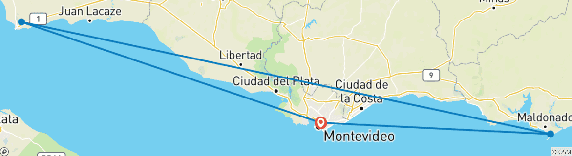 Image of a map showing the route of the tour