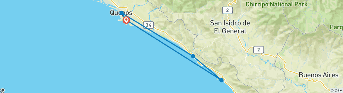 Carte du circuit Journée d'aventure dans les cascades de Quepos Manuel Antonio Costa Rica