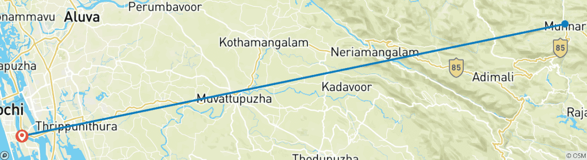 Image of a map showing the route of the tour