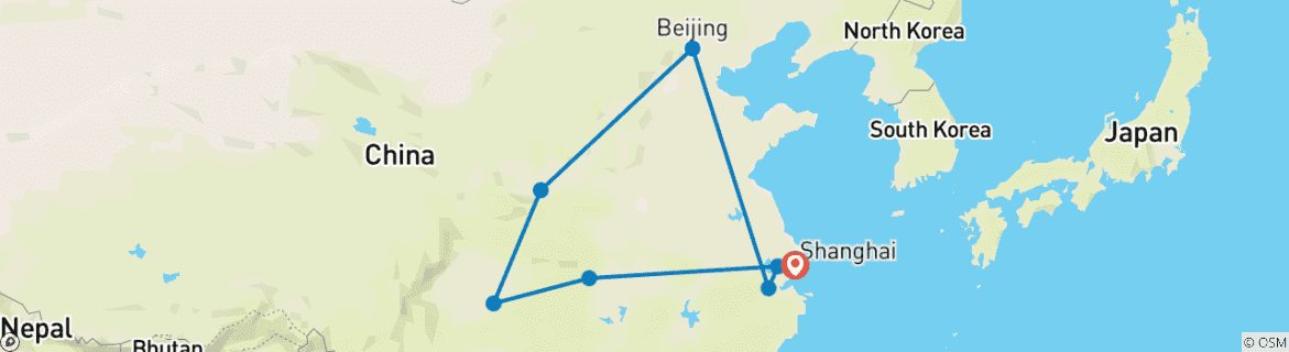Image of a map showing the route of the tour