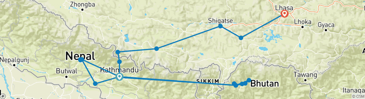 Image of a map showing the route of the tour