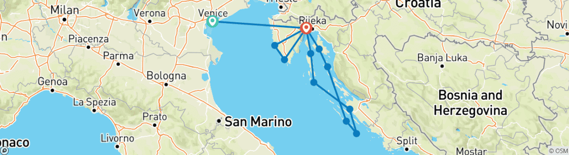 Image d'une carte montrant l'itinéraire du circuit