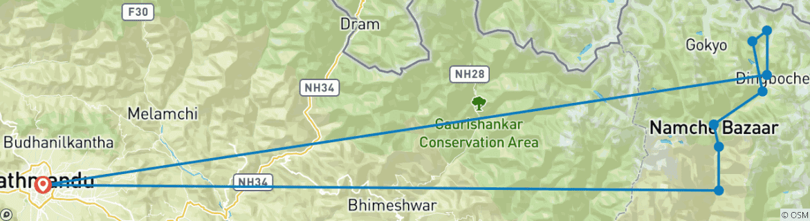Image of a map showing the route of the tour