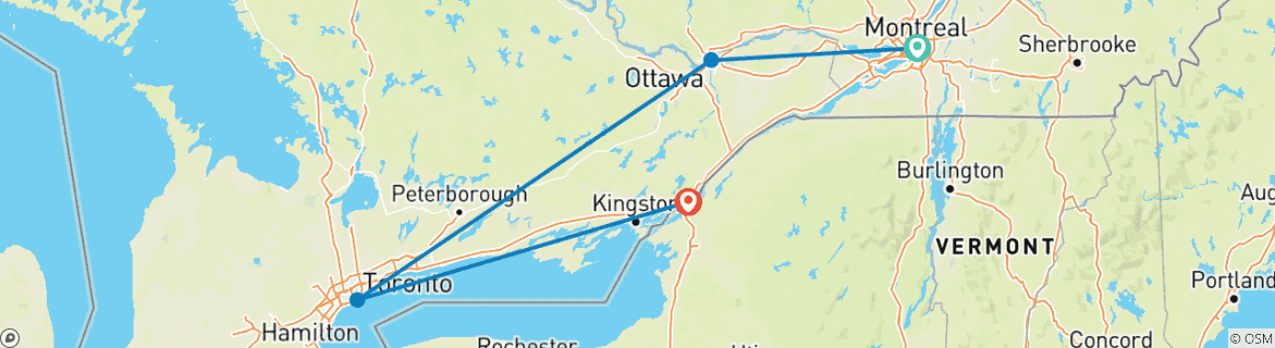 Image d'une carte montrant l'itinéraire du circuit