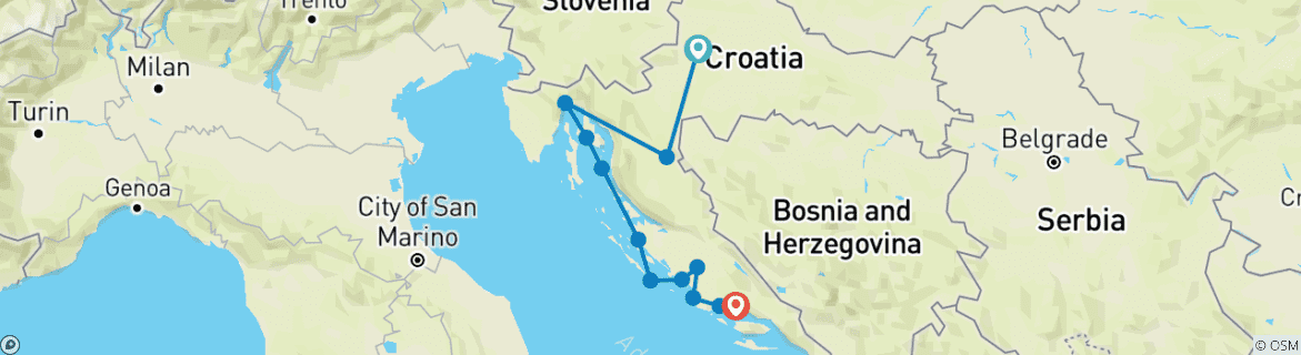 Image of a map showing the route of the tour