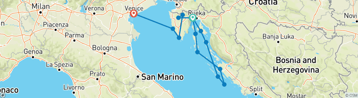 Carte du circuit ODYSSÉE DE L'ÉQUATEUR d'OPATIJA à VENISE