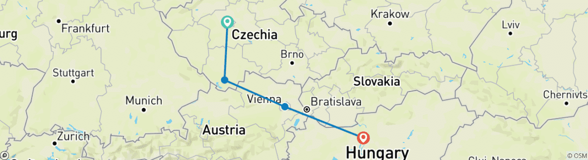 Image of a map showing the route of the tour