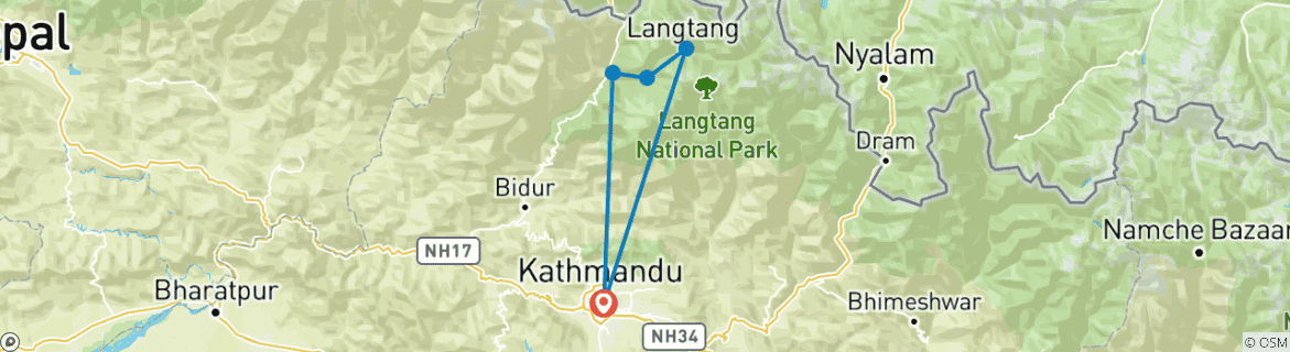 Image of a map showing the route of the tour