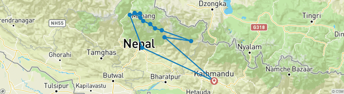 Image of a map showing the route of the tour