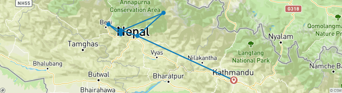 Image of a map showing the route of the tour