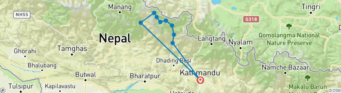Image of a map showing the route of the tour